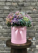 Цветочная композиция из Гипсофила и Розы в шляпной коробке в Советский Ленинградской области