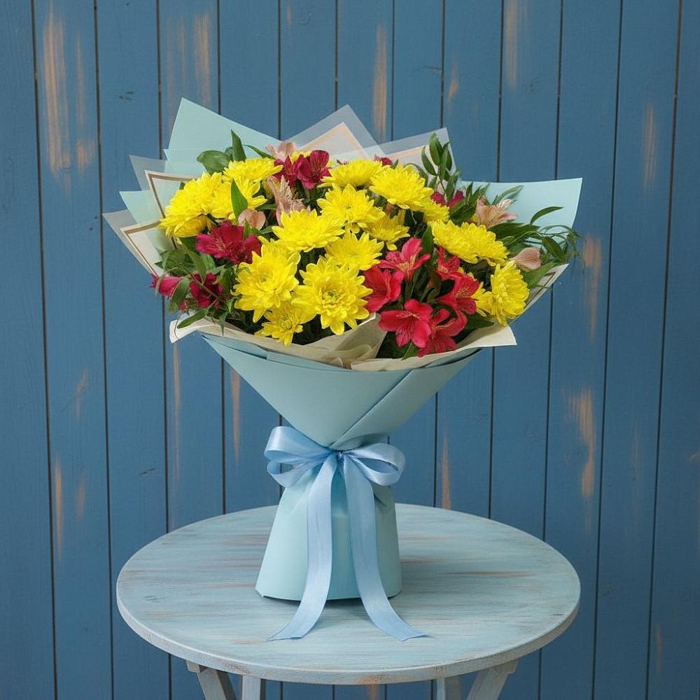 Букет цветов из: Альстромерии и Хризантемы в Советский Ленинградской области