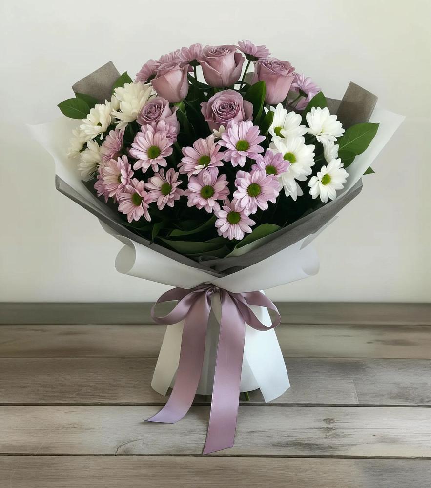 Букет цветов из: Хризантемы и Розы в Советский Ленинградской области