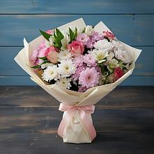 Букет цветов из:  Хризантемы, Альстромерии и Розы #REPLACE_PRED# Советский Ленинградской области