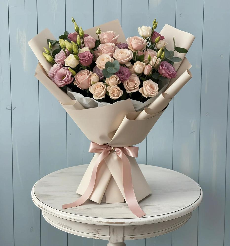 Букет цветов из: Розы и Лизиантусы в Советский Ленинградской области