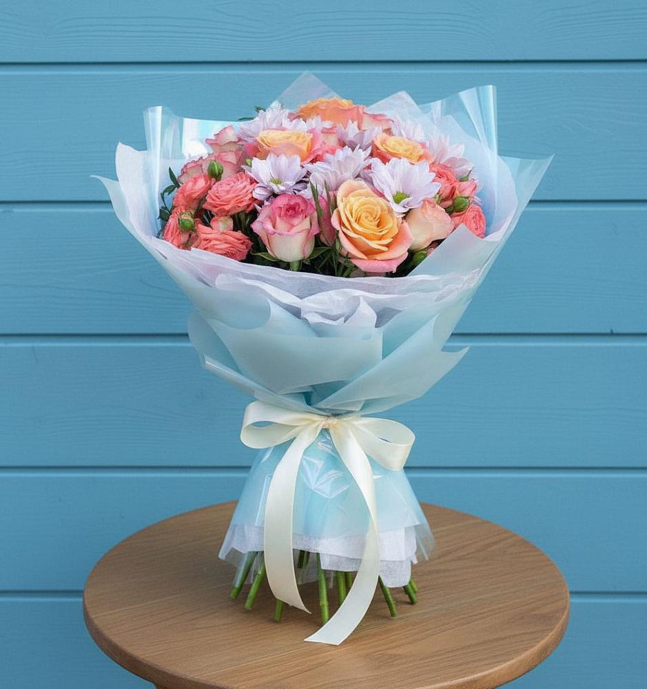 Букет цветов из: Хризантемы и Розы в Советский Ленинградской области