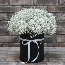 Цветочная композиция из Гипсофила в шляпной коробке в Советский Ленинградской области